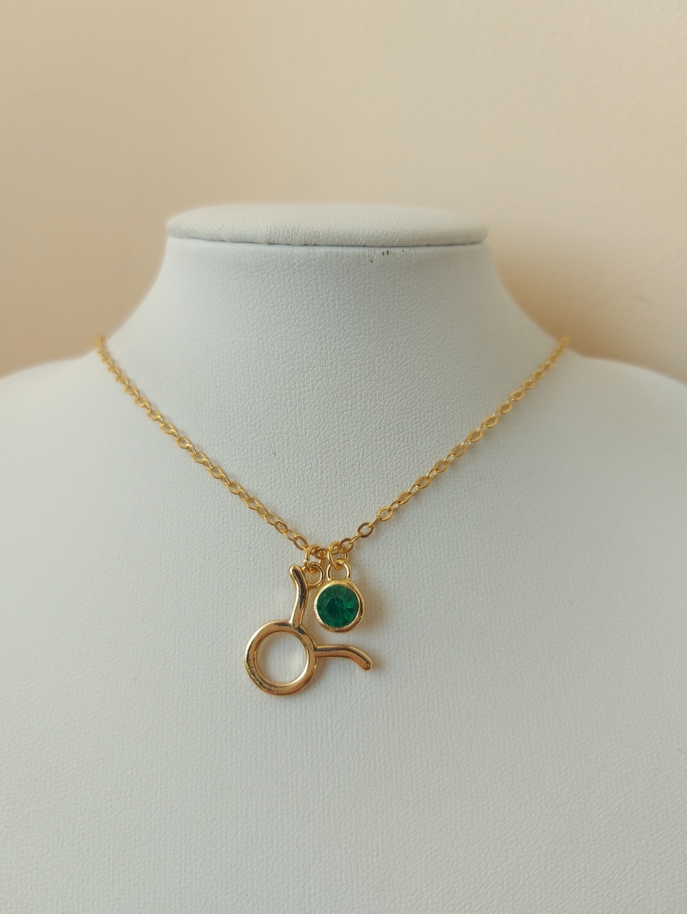 Gold Color Taurus Horoscope Green Diamante Necklace (Cant Ship Until May 16th)